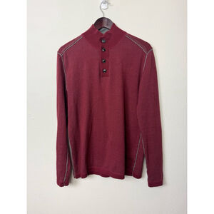 Sundance Men Highland Stitch Henley Medium Burgundy Long Sleeve Pullover Office